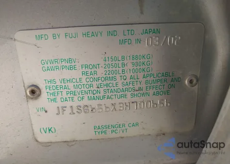 2003 Subaru Forester Xs from USA, damaged, VIN JF1SG656X3H700656
